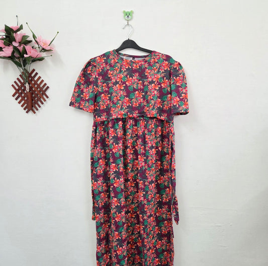 Puff Sleeve Zipless Maternity and Feeding Wear (Full length)