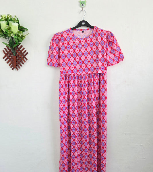 Puff Sleeve Zipless Maternity and Feeding Wear (Full length)