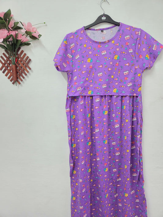 Puff Sleeve Zipless Maternity and Feeding Wear (Full length)