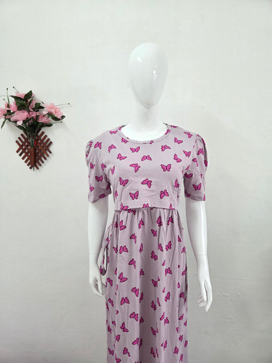 Puff Sleeve Zipless Maternity and Feeding Wear (Full length)