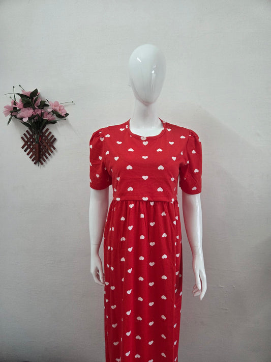 Puff Sleeve Zipless Maternity and Feeding Wear (Full length)