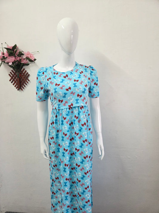 Puff Sleeve Zipless Maternity and Feeding Wear (Full length)