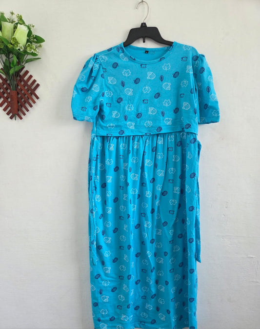 Puff Sleeve Zipless Maternity and Feeding Wear (Full length)