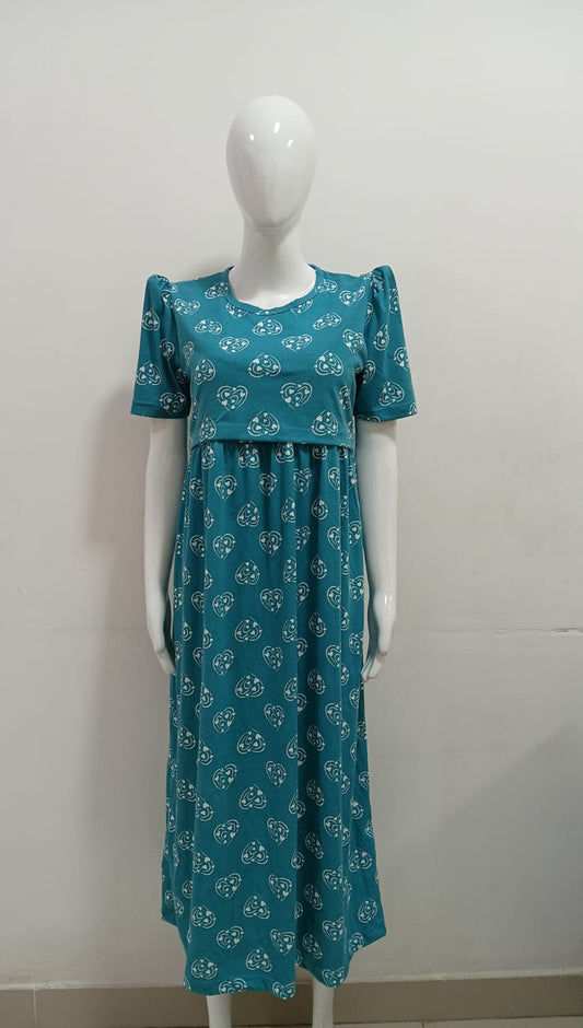 Puff Sleeve Zipless Maternity and Feeding Wear (Full length)