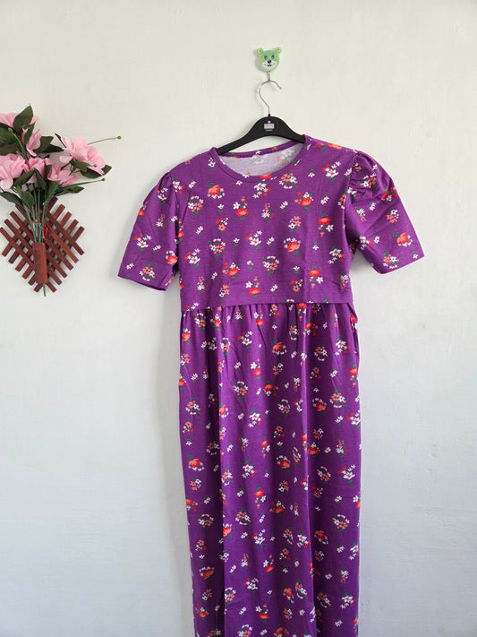 Puff Sleeve Zipless Maternity and Feeding Wear (Full length)