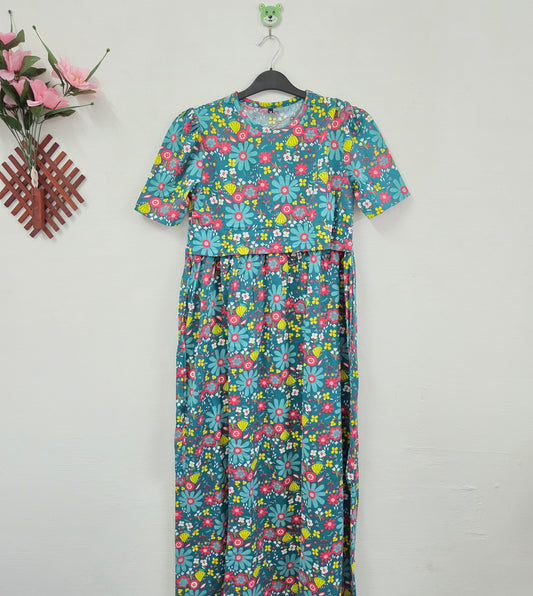 Puff Sleeve Zipless Maternity and Feeding Wear (Full length)