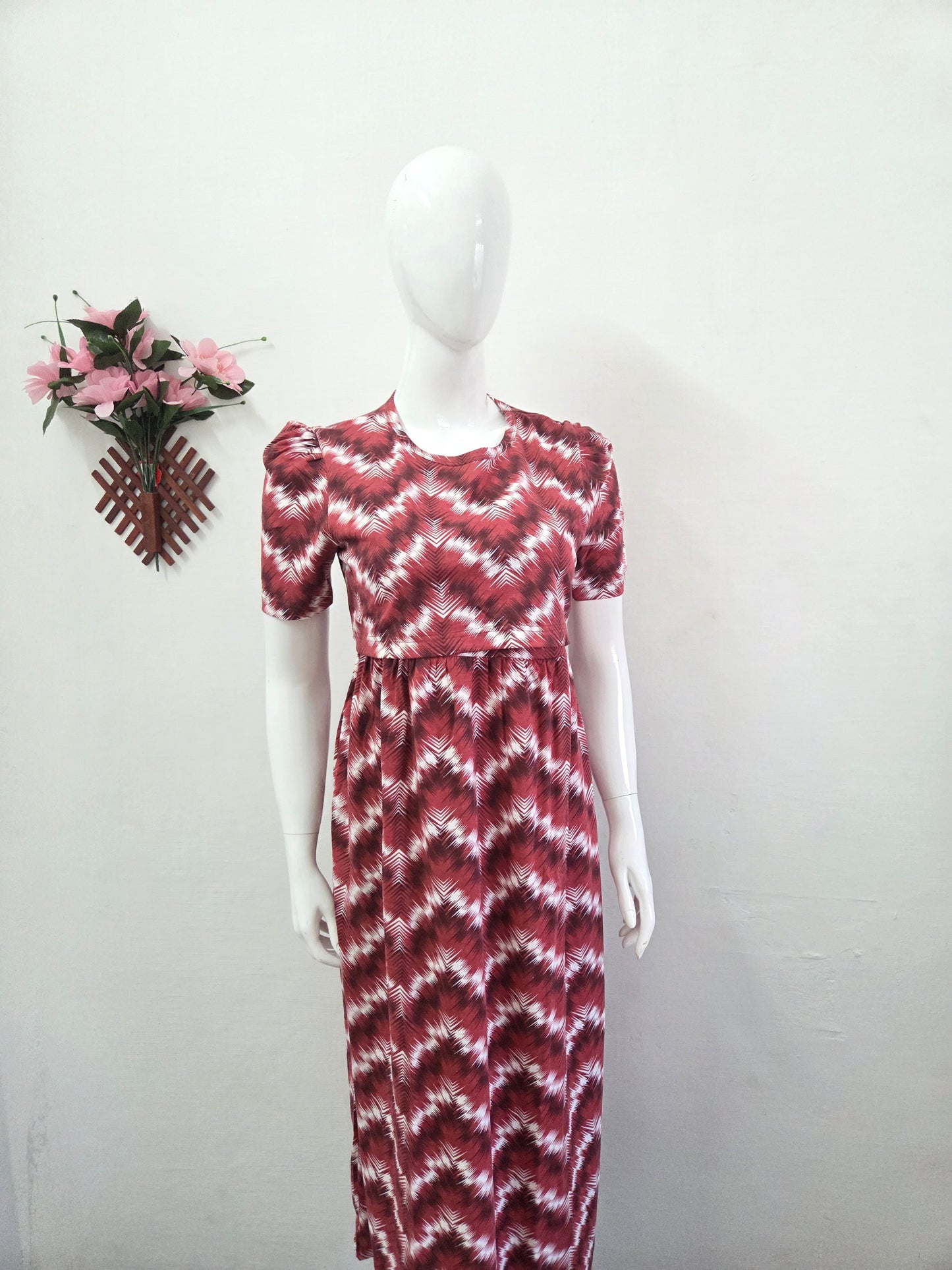 Puff Sleeve Zipless Maternity and Feeding Wear (Full length)